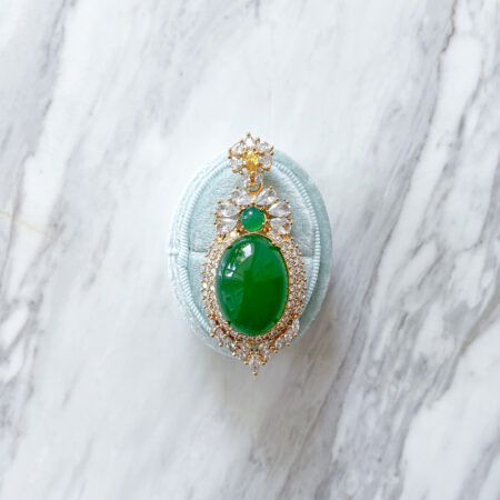 Superior Oval Jade Double Halo Fancy Pendant - 18k Yellow Gold