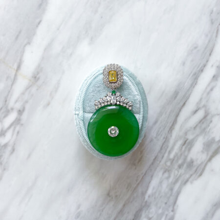 Superior Round Jade Decorated Top Pendant - Rhodium White Gold