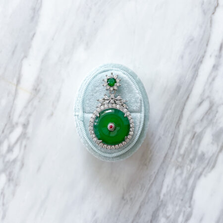 Superior Round Jade Halo Round Top Pendant - Rhodium White Gold