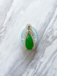 Superior Teardrop Jade Double Halo Pendant - 18k Yellow Gold