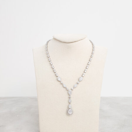 Pear Chandelier Necklace - Rhodium White Gold