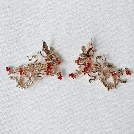 Dragon and Crane Heaven Hairvine Pair - Gold, Ruby (1 pair)
