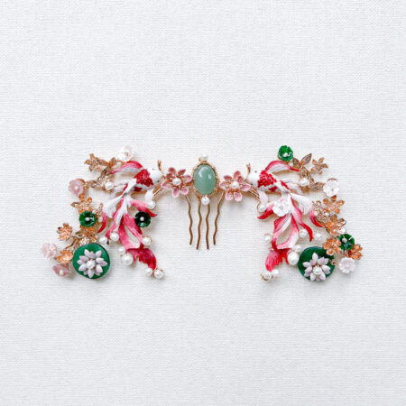 Colorful Twin Koi Lotus Pond Haircomb - Gold