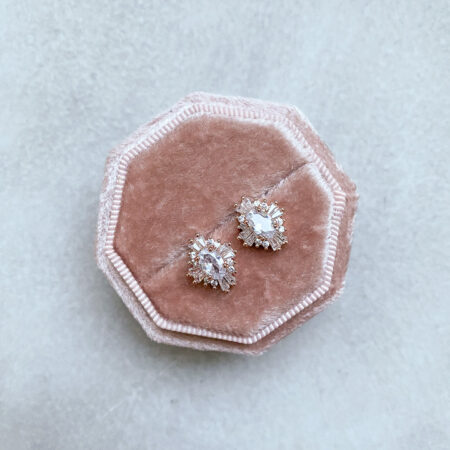 Oval T Arrangement Small Earrings - 18k Rose Gold, White Diamond (Needle)