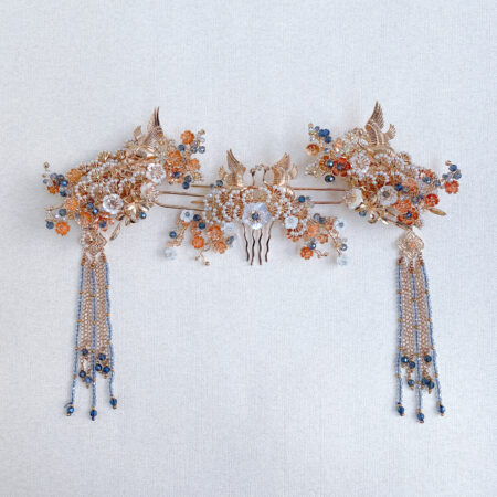 Flying Crane Pearl Blossom Set - Gold, Blue (3 pcs)