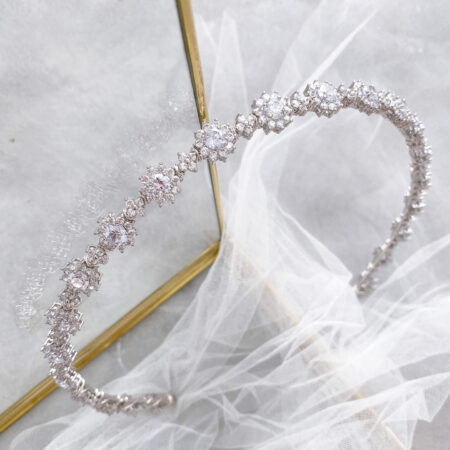 Round Shine Headband - Rhodium White Gold, White Diamond