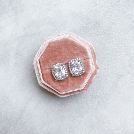 Vintage Elongated Cushion Earrings - Rhodium White Gold, White Diamond