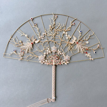 Peacock Gems Art Fan - Gold