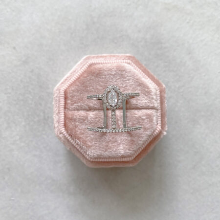 Marquise Oval Halo Ring - Rhodium White Gold