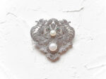 Twin Phoenix Pearl Brooch - Rhodium White Gold, White Pearl