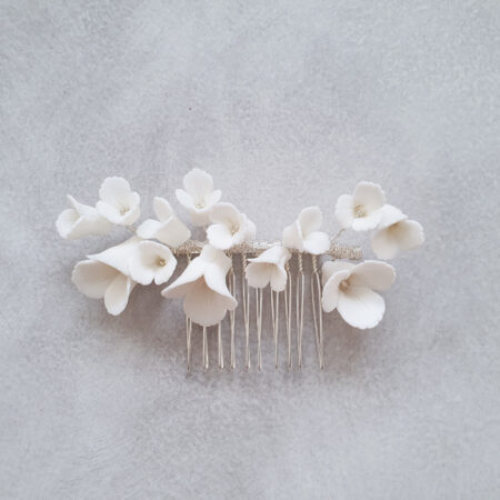 Clay Flower Simple Medium Haircomb - White Silver