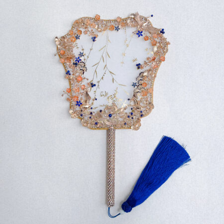 Crane Scenery Fan - Gold, Sapphire