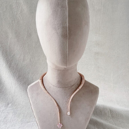 Curved Paved Necklace - 18k Rose Gold, Pink Diamond