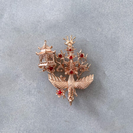 Phoenix Tail Pagoda Brooch - Gold, Red