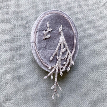 Asymmetric Branching Twigs Earrings - Rhodium White Gold