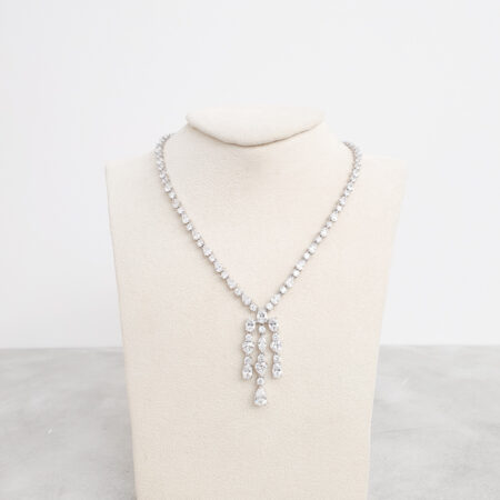 Gems Drop Necklace - Rhodium White Gold