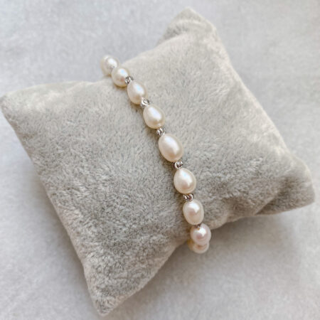 Oval Pearl Full Bracelet - Rhodium White Gold, White Pearl