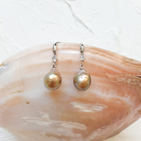 Dangling Baroque Pearl Earrings - Unplated Silver, Black Pearl