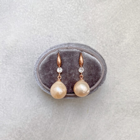 Dangling Baroque Pearl Earrings - 18k Rose Gold, Pink Pearl