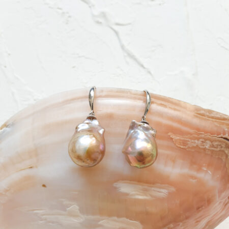 Drop Baroque Pearl Earrings - Unplated Silver, Black Pearl
