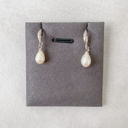 Pearl Drop Oval Earrings - Unplated Silver, White Pearl