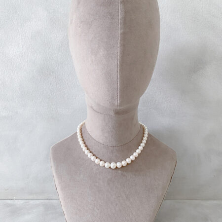Descending Pearl 10 mm Choker - Rhodium White Gold, White Pearl