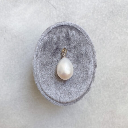 Solitaire Teardrop Pearl Large Pendant - Rhodium White Gold, White Pearl