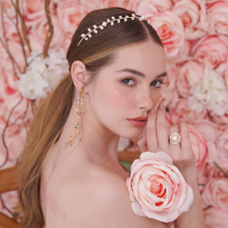 Twist Halo Pearl 12 mm Ring - 18k Rose Gold, Pink Pearl