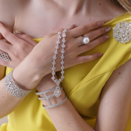 Twist Halo Pearl 12 mm Ring - Rhodium White Gold, White Pearl