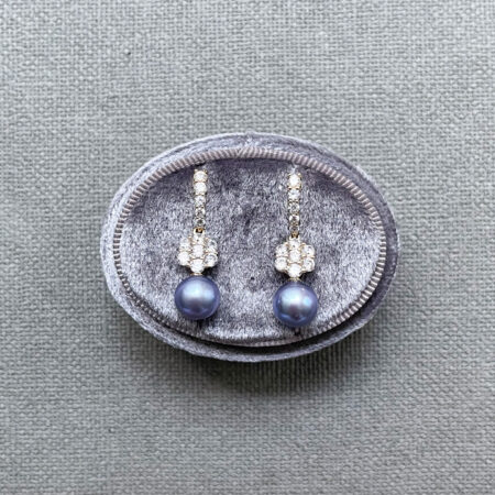 Drop Blue Pearl Earrings - 18k Yellow Gold, Blue Pearl