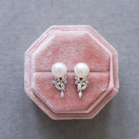 Cascading Bouquet Pearl 8 mm Earrings - Rhodium White Gold, White Pearl