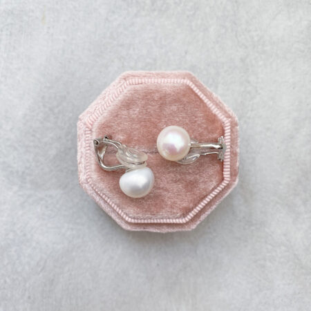 Pearl Stud Earrings - Unplated Silver, White Pearl (Clip)