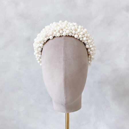 Padded Full Pearls Headband - White Silver
