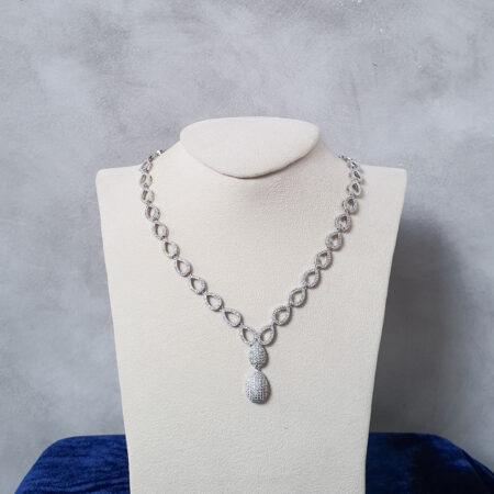 Paved Pear Necklace - Rhodium White Gold