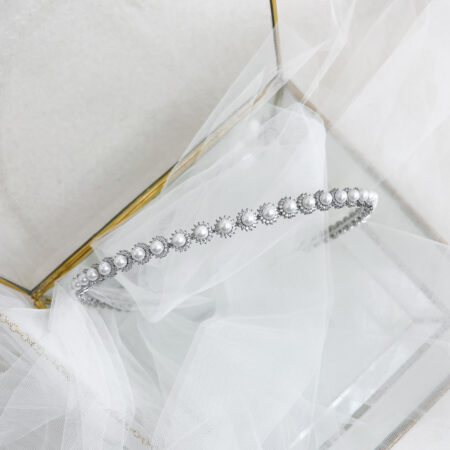 Pearl Halo Small Headband - Rhodium White Gold, White Pearl