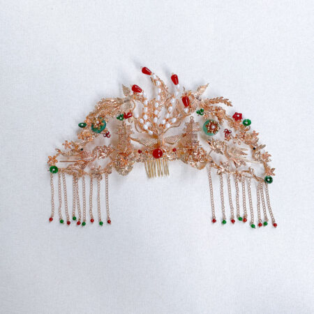 Extravagant Phoenix Crane Lotus Pagoda Middle - Gold, Red