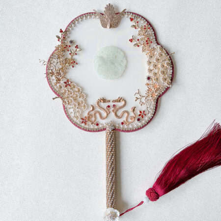 Prosperity Eight Fan - Gold, Ruby