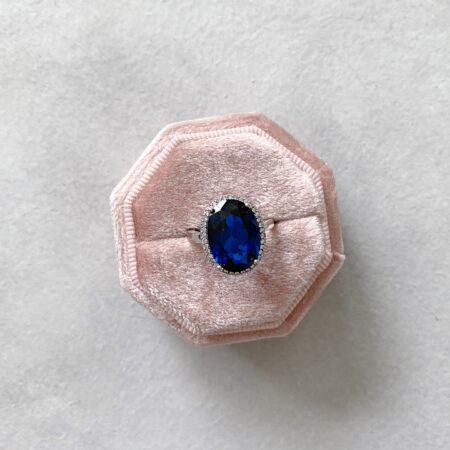 Sapphire Oval Halo Ring - Rhodium White Gold, Sapphire