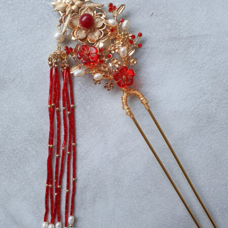 Blossoming Empress Hairpin - Gold, Red (Right)