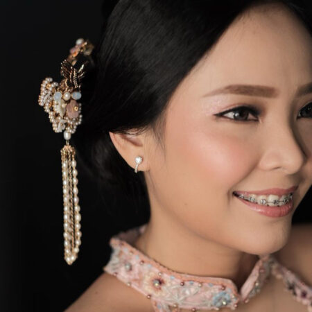 Crane Flowers Hairpin - Gold, Pink (Right)