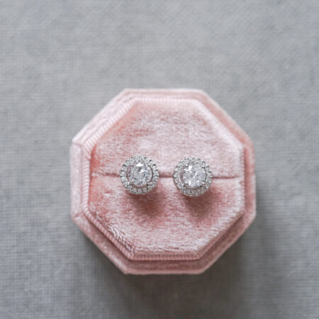 Round Bezel 1 ct Earrings - Rhodium White Gold (Needle)