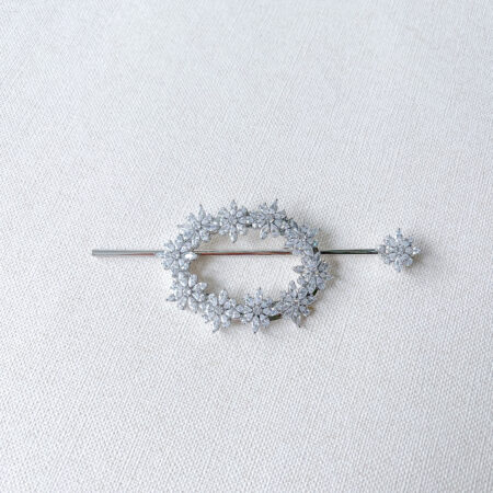 Flower Marquise Oval Cuff and Hairpin Set - Rhodium White Gold (2 pcs)