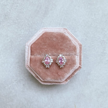 Oval T Arrangement Small Earrings - 18k Rose Gold, Pink Diamond (Needle)