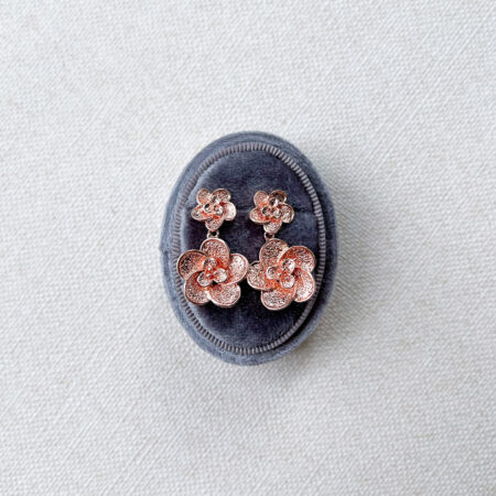 Double Flowers Earrings - 18k Rose Gold
