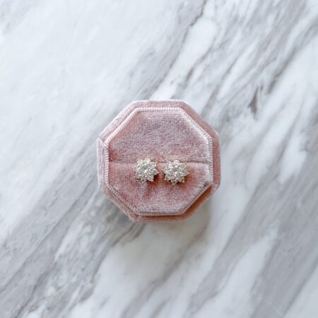 Round Paved Stud Earrings - 18k Yellow Gold, White Diamond (Needle)