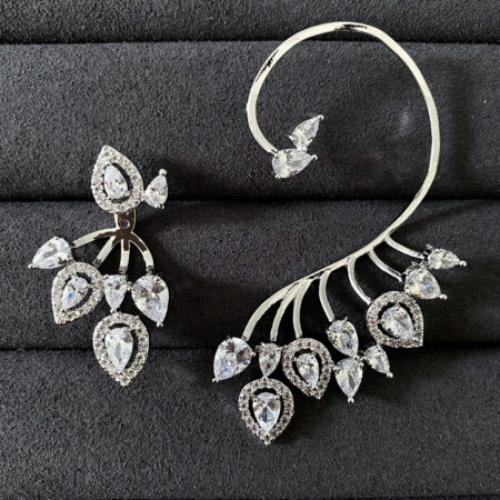 Decorated Earcuff & Earring Pair - Rhodium White Gold (1 pair)