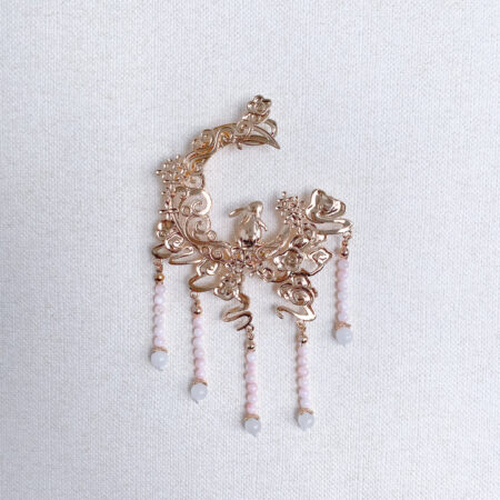 Magical Moon Rabbit Brooch - Gold, Pink