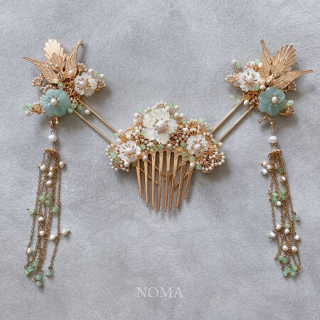 Phoenix Jade Flowers Set - Gold (3 pcs)