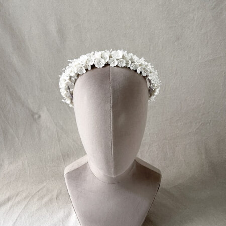 Clay Flower Blossom with Pistil Headband - White Silver