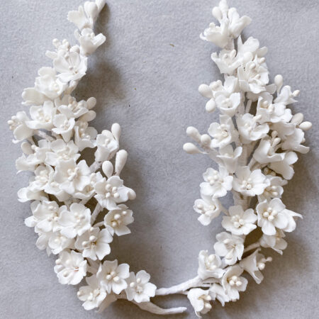 Clay Flower Blossom Petiole Hairvine Pair - White Silver (1 pair)